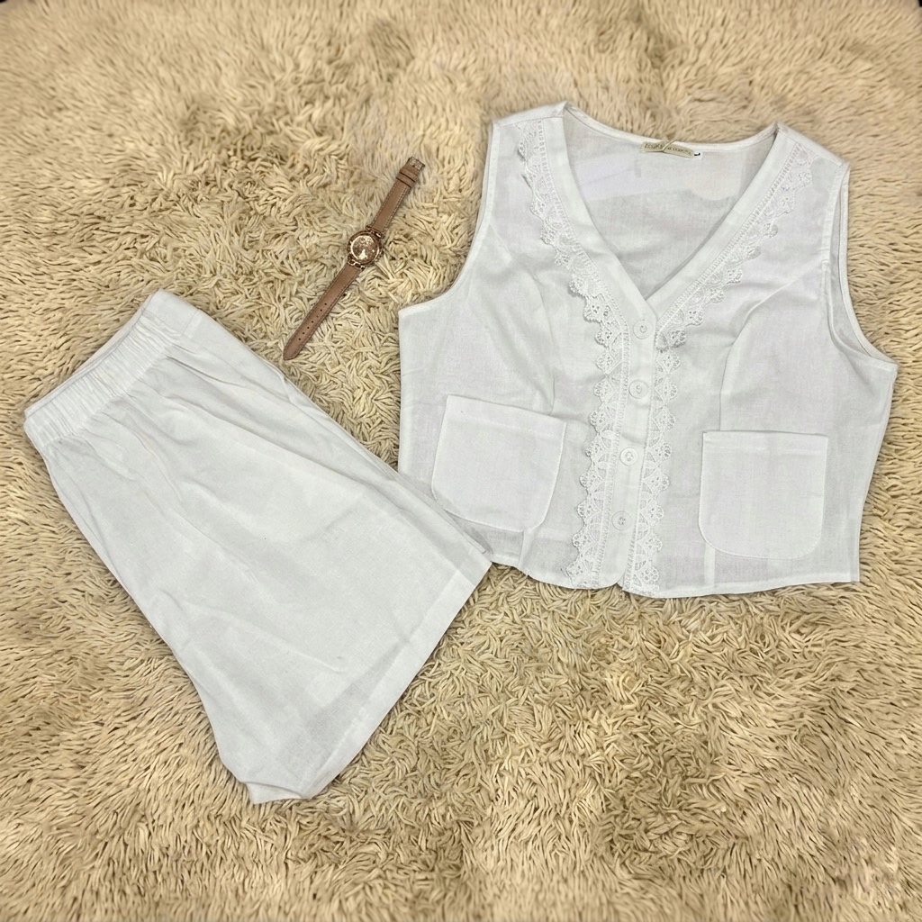 Conjunto "Lino Romántico" | Chaleco con Encaje y Short
