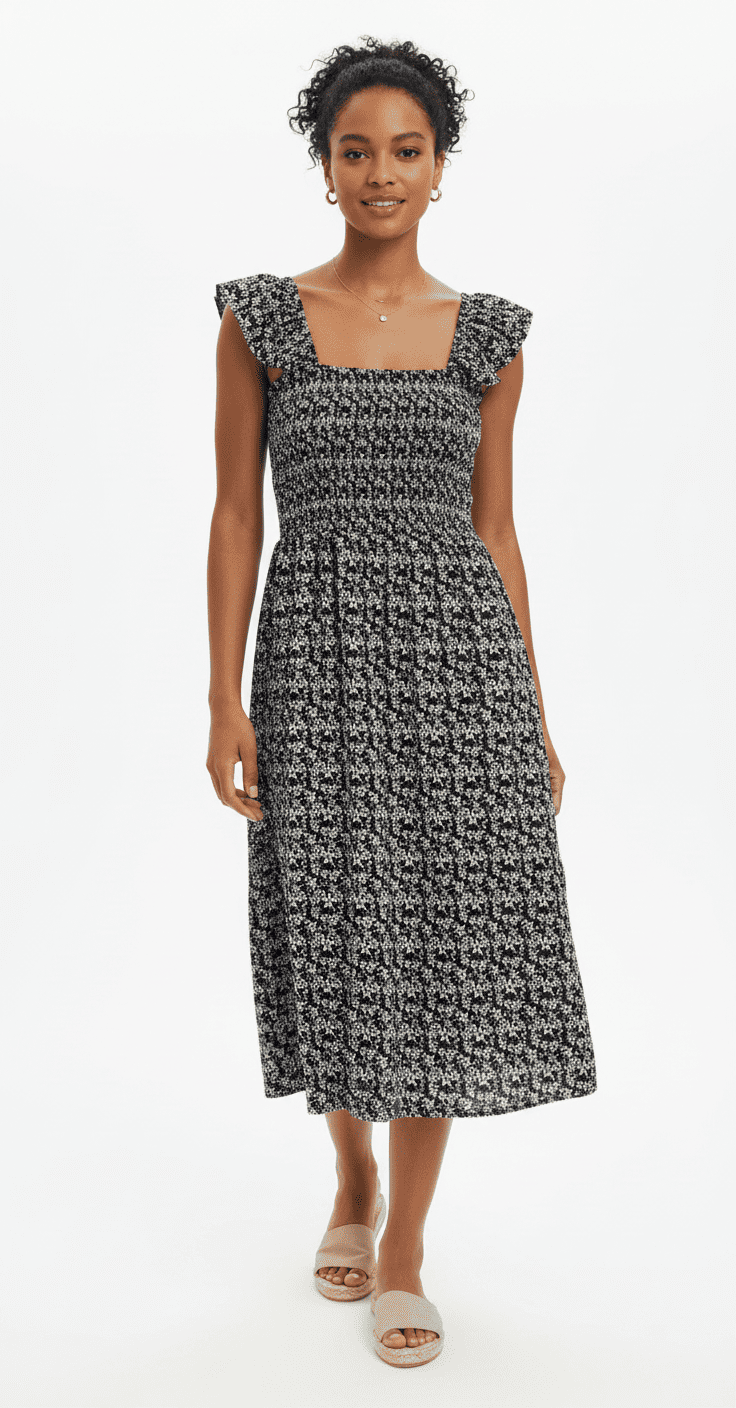 Vestido Midi "Midnight Garden" | Nido de Abeja y Volantes