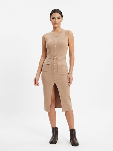 Vestido "Sahara Luxe" | Midi de Punto con Botones Dorados